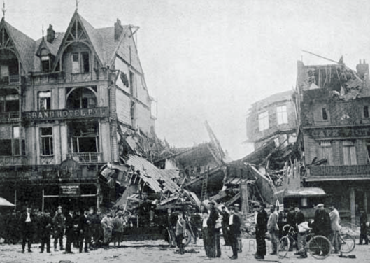 FAU Headquarters Dunkirk after bombing Aug 1918 Cadbury Research Library